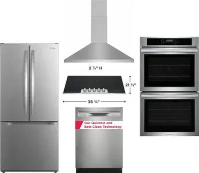 5 Piece Package Includes Refrigerator, Cooktop, Wall Oven, Hood And Dishwasher