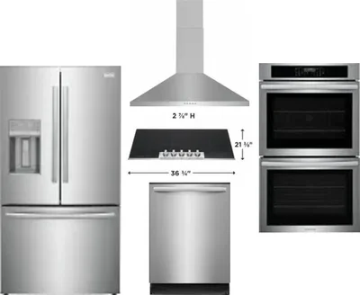 5 Piece Package Includes Refrigerator, Cooktop, Wall Oven, Hood And Dishwasher