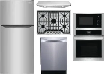 5 Piece Package Includes Refrigerator, Cooktop, Wall Oven, Hood And Dishwasher