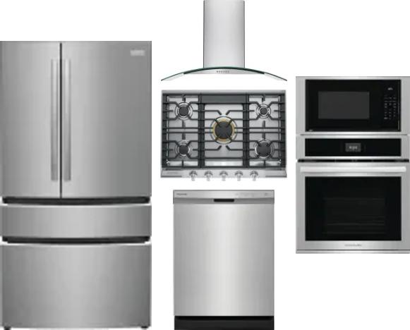5 Piece Package Includes Refrigerator, Cooktop, Wall Oven, Hood And Dishwasher