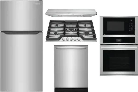 5 Piece Package Includes Refrigerator, Cooktop, Wall Oven, Hood And Dishwasher
