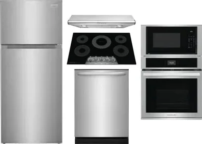 5 Piece Package Includes Refrigerator, Cooktop, Wall Oven, Hood And Dishwasher