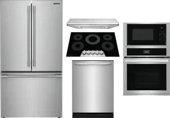 5 Piece Package Includes Refrigerator, Cooktop, Wall Oven, Hood And Dishwasher