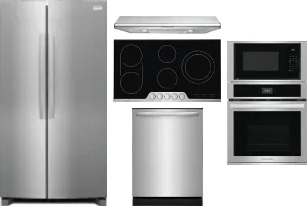 5 Piece Package Includes Refrigerator, Cooktop, Wall Oven, Hood And Dishwasher