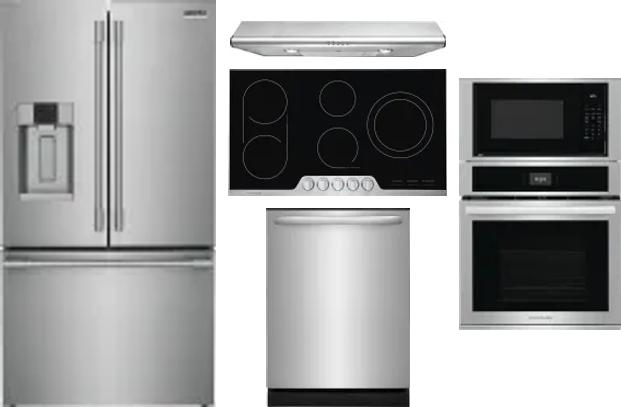 5 Piece Package Includes Refrigerator, Cooktop, Wall Oven, Hood And Dishwasher