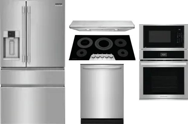 5 Piece Package Includes Refrigerator, Cooktop, Wall Oven, Hood And Dishwasher