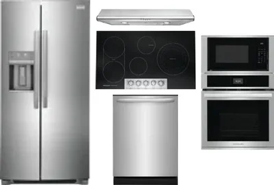 5 Piece Package Includes Refrigerator, Cooktop, Wall Oven, Hood And Dishwasher