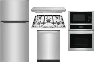 5 Piece Package Includes Refrigerator, Cooktop, Wall Oven, Hood And Dishwasher