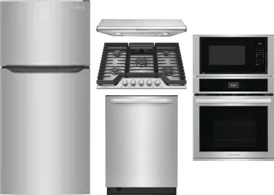 5 Piece Package Includes Refrigerator, Cooktop, Wall Oven, Hood And Dishwasher