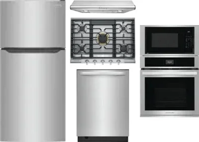 5 Piece Package Includes Refrigerator, Cooktop, Wall Oven, Hood And Dishwasher