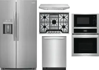 5 Piece Package Includes Refrigerator, Cooktop, Wall Oven, Hood And Dishwasher