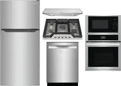 5 Piece Package Includes Refrigerator, Cooktop, Wall Oven, Hood And Dishwasher