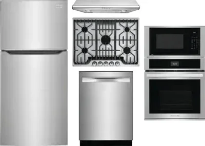 5 Piece Package Includes Refrigerator, Cooktop, Wall Oven, Hood And Dishwasher