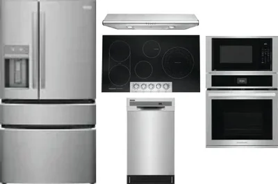 5 Piece Package Includes Refrigerator, Cooktop, Wall Oven, Hood And Dishwasher