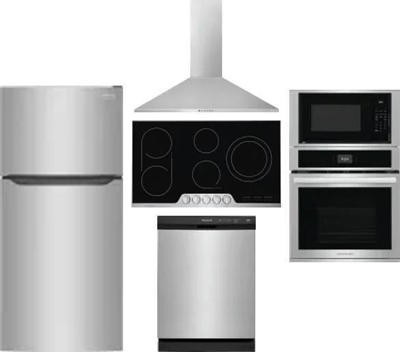 5 Piece Package Includes Refrigerator, Cooktop, Wall Oven, Hood And Dishwasher