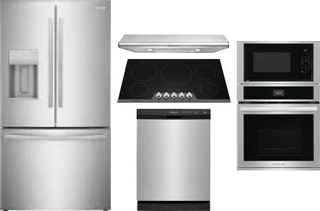 5 Piece Package Includes Refrigerator, Cooktop, Wall Oven, Hood And Dishwasher