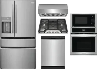 5 Piece Package Includes Refrigerator, Cooktop, Wall Oven, Hood And Dishwasher