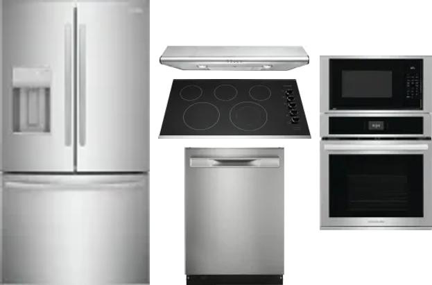 5 Piece Package Includes Refrigerator, Cooktop, Wall Oven, Hood And Dishwasher