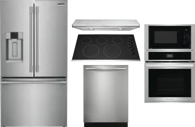 5 Piece Package Includes Refrigerator, Cooktop, Wall Oven, Hood And Dishwasher