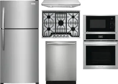 5 Piece Package Includes Refrigerator, Cooktop, Wall Oven, Hood And Dishwasher
