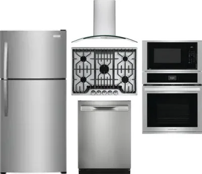 5 Piece Package Includes Refrigerator, Cooktop, Wall Oven, Hood And Dishwasher