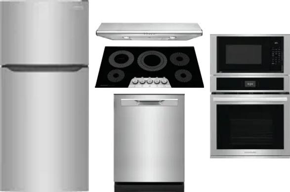 5 Piece Package Includes Refrigerator, Cooktop, Wall Oven, Hood And Dishwasher