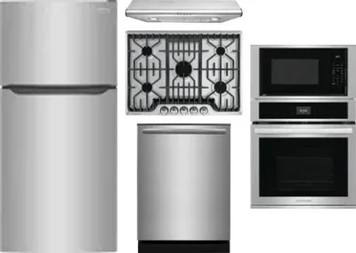 5 Piece Package Includes Refrigerator, Cooktop, Wall Oven, Hood And Dishwasher
