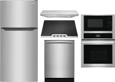 5 Piece Package Includes Refrigerator, Cooktop, Wall Oven, Hood And Dishwasher