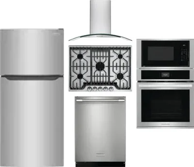 5 Piece Package Includes Refrigerator, Cooktop, Wall Oven, Hood And Dishwasher
