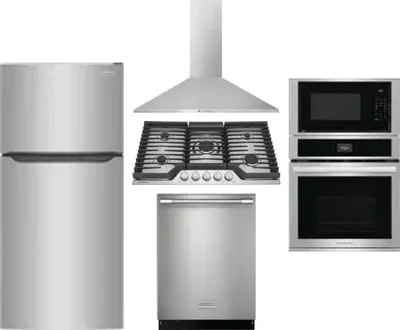 5 Piece Package Includes Refrigerator, Cooktop, Wall Oven, Hood And Dishwasher