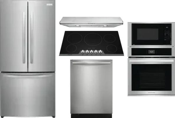 5 Piece Package Includes Refrigerator, Cooktop, Wall Oven, Hood And Dishwasher