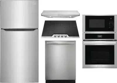 5 Piece Package Includes Refrigerator, Cooktop, Wall Oven, Hood And Dishwasher