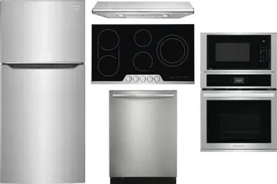 5 Piece Package Includes Refrigerator, Cooktop, Wall Oven, Hood And Dishwasher