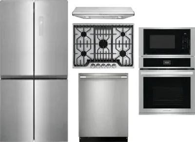 5 Piece Package Includes Refrigerator, Cooktop, Wall Oven, Hood And Dishwasher