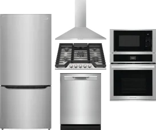 5 Piece Package Includes Refrigerator, Cooktop, Wall Oven, Hood And Dishwasher