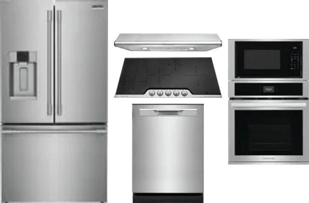 5 Piece Package Includes Refrigerator, Cooktop, Wall Oven, Hood And Dishwasher