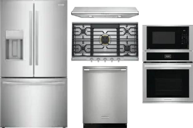 5 Piece Package Includes Refrigerator, Cooktop, Wall Oven, Hood And Dishwasher