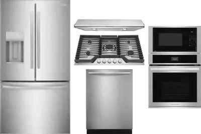 5 Piece Package Includes Refrigerator, Cooktop, Wall Oven, Hood And Dishwasher