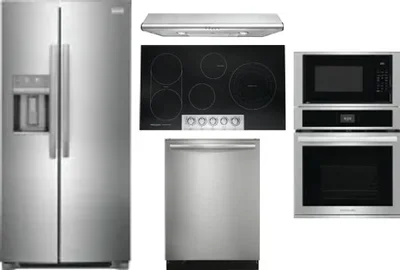 5 Piece Package Includes Refrigerator, Cooktop, Wall Oven, Hood And Dishwasher