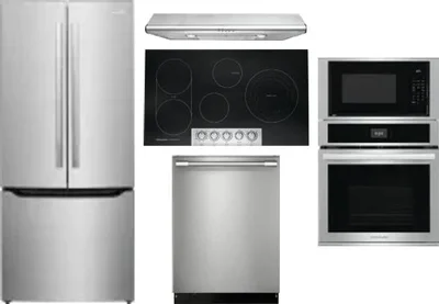 5 Piece Package Includes Refrigerator, Cooktop, Wall Oven, Hood And Dishwasher