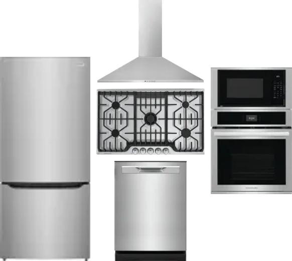 5 Piece Package Includes Refrigerator, Cooktop, Wall Oven, Hood And Dishwasher