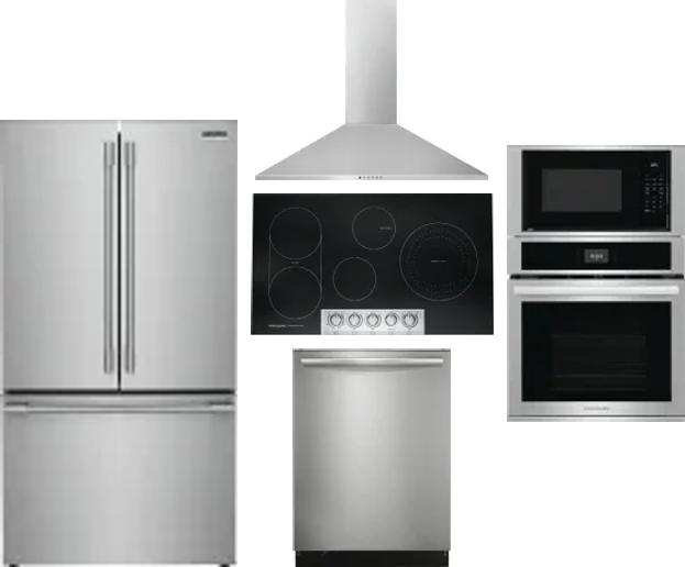 5 Piece Package Includes Refrigerator, Cooktop, Wall Oven, Hood And Dishwasher