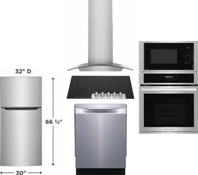 5 Piece Package Includes Refrigerator, Cooktop, Wall Oven, Hood And Dishwasher