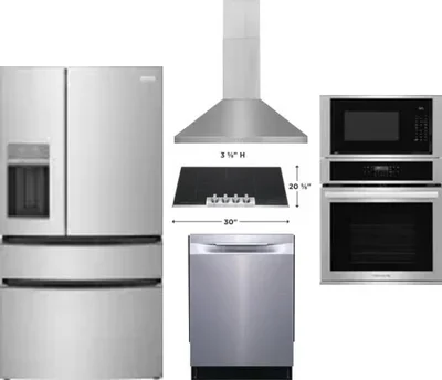 5 Piece Package Includes Refrigerator, Cooktop, Wall Oven, Hood And Dishwasher