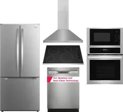 5 Piece Package Includes Refrigerator, Cooktop, Wall Oven, Hood And Dishwasher