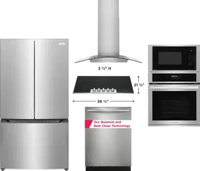 5 Piece Package Includes Refrigerator, Cooktop, Wall Oven, Hood And Dishwasher