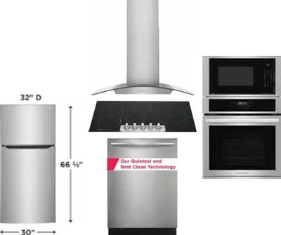 5 Piece Package Includes Refrigerator, Cooktop, Wall Oven, Hood And Dishwasher