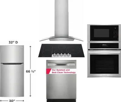 5 Piece Package Includes Refrigerator, Cooktop, Wall Oven, Hood And Dishwasher