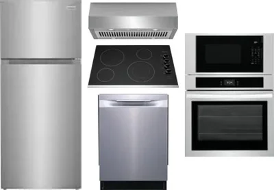 5 Piece Package Includes Refrigerator, Cooktop, Wall Oven, Hood And Dishwasher