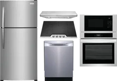 5 Piece Package Includes Refrigerator, Cooktop, Wall Oven, Hood And Dishwasher